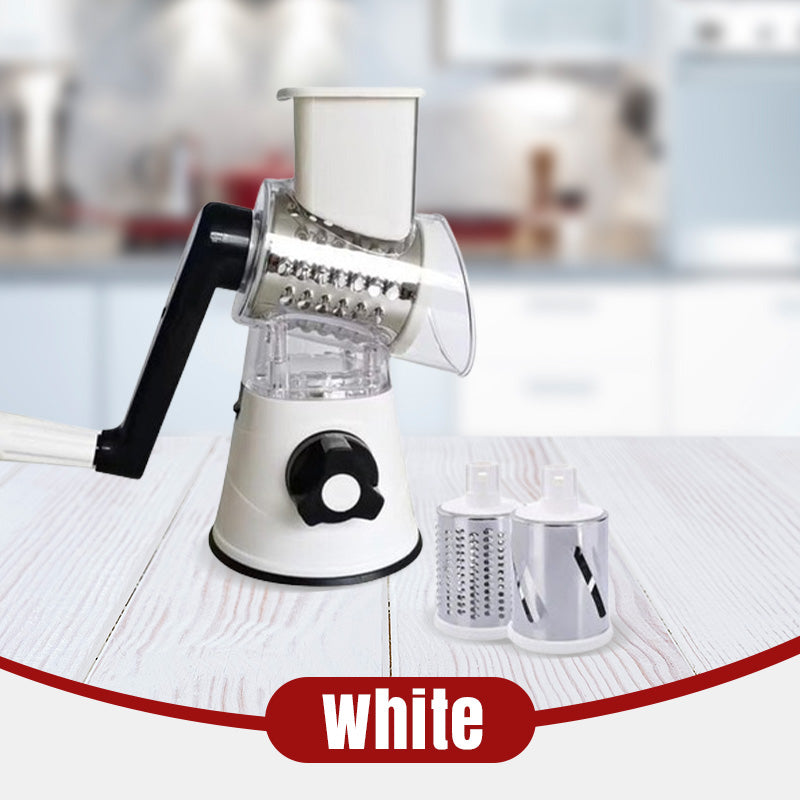 ForKumi white manual rotary grater with multiple stainless steel drums for kitchen use