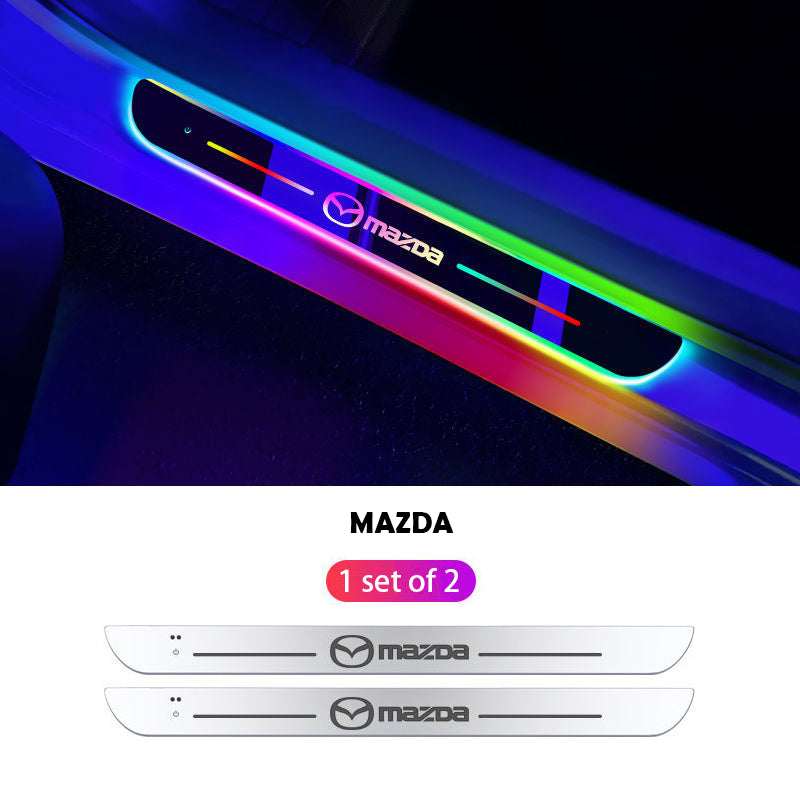 ForKumi magnetic RGB car LED strip with Mazda logo illuminated in colorful light for car door decoration