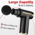 ForKumi mini percussion massage gun in black with gold accents and built-in long battery life
