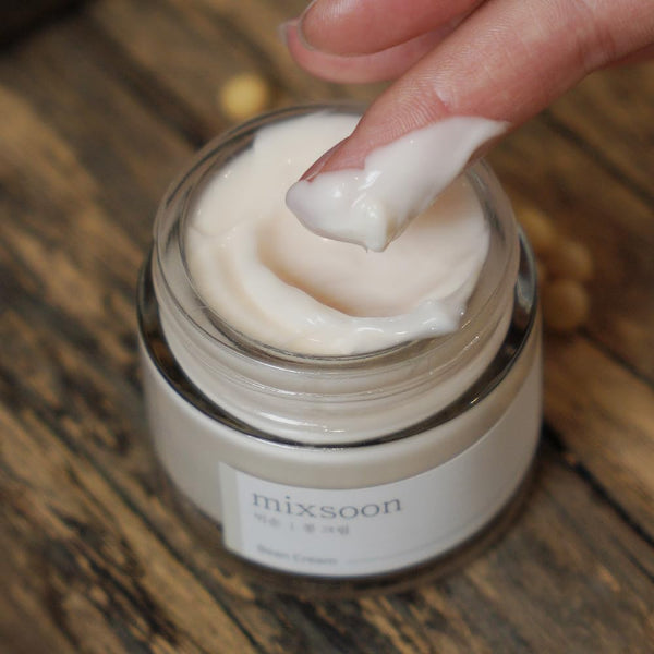 ForKumi mixsoon fermented soybean moisture cream jar with cream smear and soybeans around