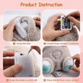 Instructions showing battery installation and activation for Avis musical otter soother for babies plush toy