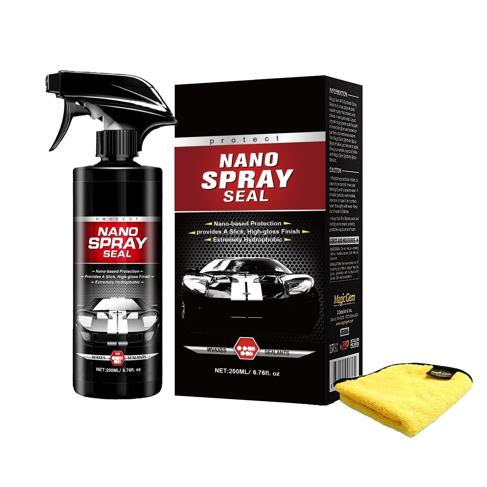 ForKumi nano ceramic car spray with protective sealant bottle, box, and yellow microfiber cloth