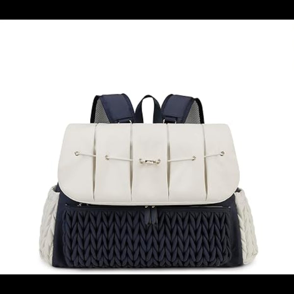 ForKumi lightweight diaper backpack in navy and white with multiple compartments and padded shoulder straps
