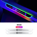 ForKumi magnetic RGB car LED strip installed on Nissan door sill with colorful glowing light