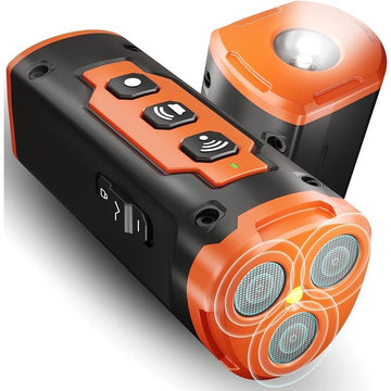 Avis ultrasonic dog trainer with three sound emitters and control buttons in black and orange design