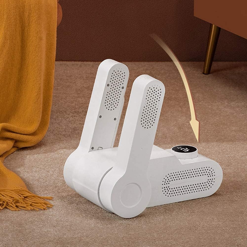 ForKumi odor eliminating shoe dryer for home with white compact design on carpet floor