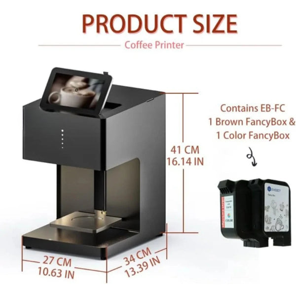 My Store photo latte printer black compact coffee printer with touchscreen and included ink cartridges