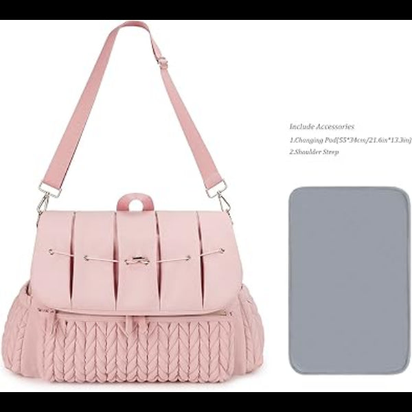 ForKumi pink lightweight diaper backpack with adjustable shoulder strap and changing pad