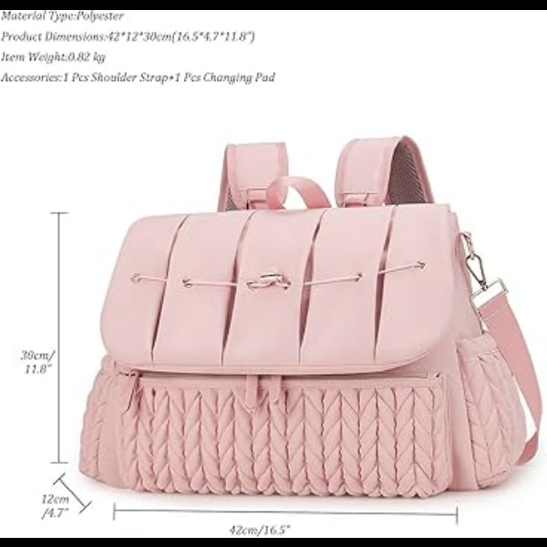 ForKumi lightweight diaper backpack in pink with multiple pockets and adjustable straps for moms
