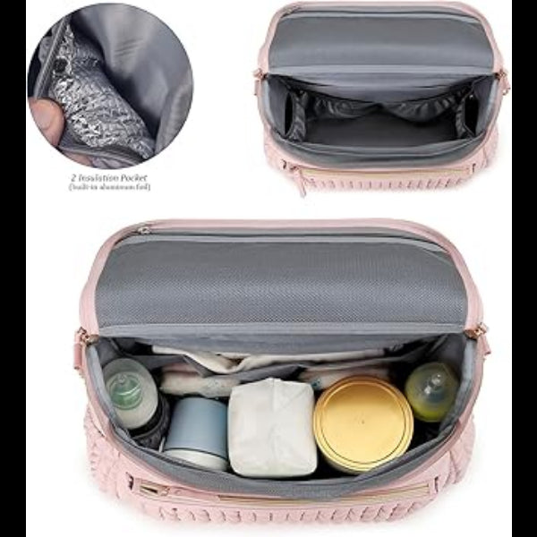 ForKumi lightweight diaper backpack in pink with insulated pockets and organized compartments