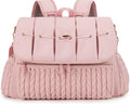 ForKumi pink lightweight diaper backpack with quilted front pocket and adjustable straps