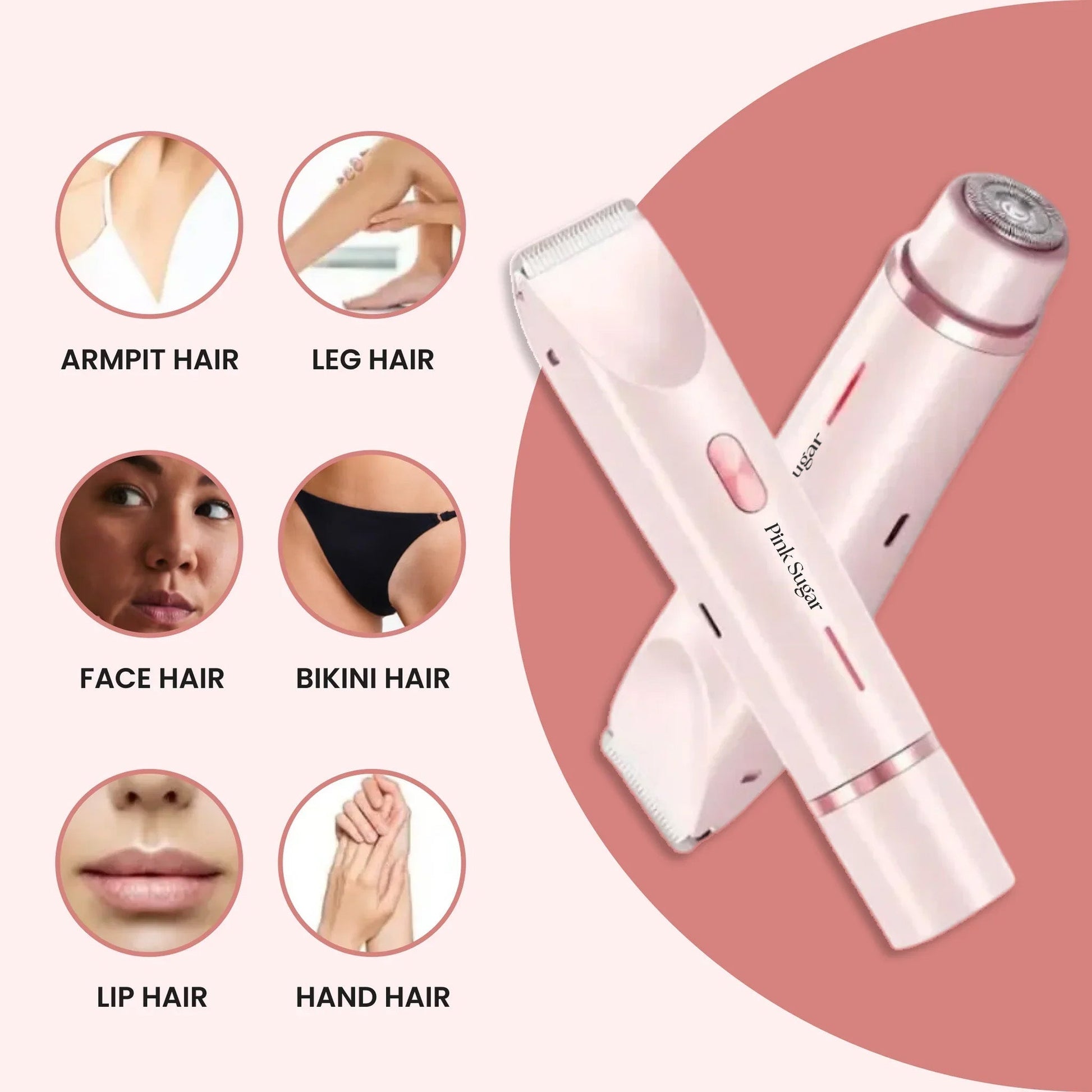 ForKumi 2-in-1 bikini trimmer for women with attachments for armpit, leg, face, bikini, lip, and hand hair removal