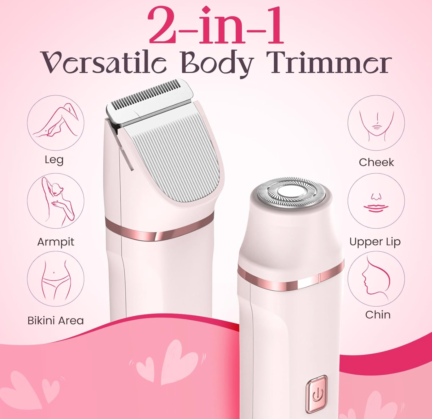 ForKumi 2-in-1 bikini trimmer for women with detachable heads for leg armpit bikini and facial hair grooming