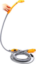 ForKumi 12V portable camp shower with yellow handheld nozzle and long flexible gray hose