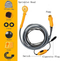 ForKumi 12V portable camp shower with sprinkler head pump switch cigarette plug and accessories