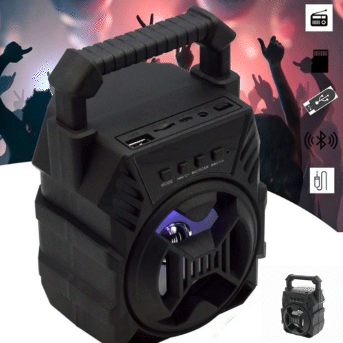 ForKumi portable bluetooth speaker with LED lights black compact design and handle for easy carrying