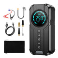 Avis portable jump starter with air compressor showing black device with digital pressure display and accessories