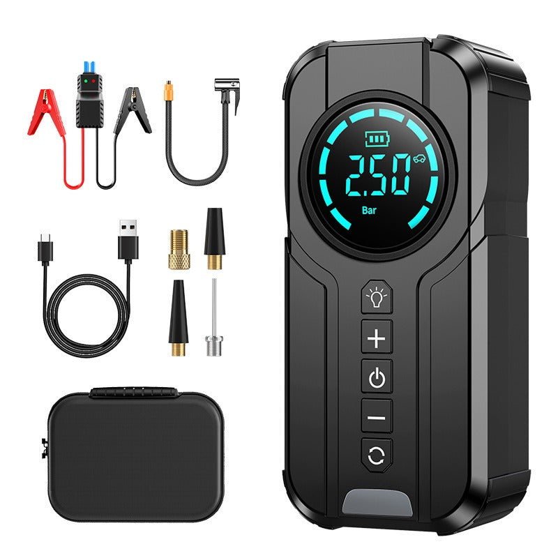 Avis portable jump starter with air compressor and accessories including cables and carrying case