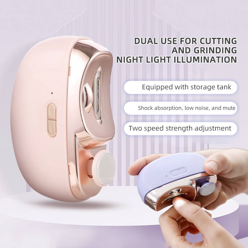 ForKumi portable nail clipper in pink and purple with dual use for cutting and grinding and night light illumination