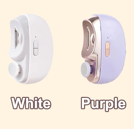 ForKumi portable nail clipper in white and purple colors with ergonomic design and easy-to-use button