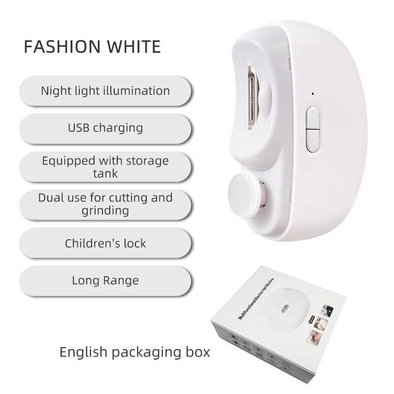 ForKumi portable nail clipper in white with night light USB charging and storage tank
