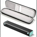 Portable thermal printer with black and teal design and protective carrying case for easy transport