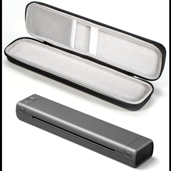 Portable thermal printer in sleek gray design with a soft carrying case for easy transport