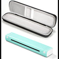 My Store portable thermal printer in mint green with protective carrying case for printing on the go