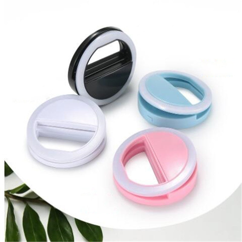 ForKumi pro selfie ring light in black white blue and pink portable clip-on LED light