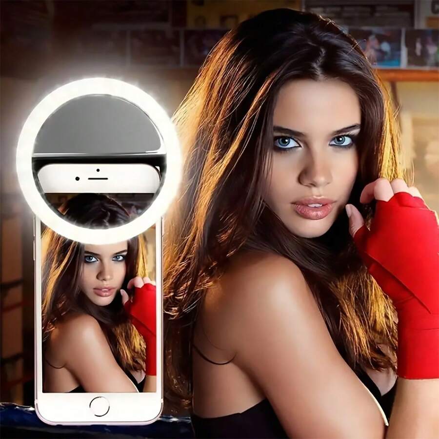 ForKumi pro selfie ring light attached to smartphone illuminating woman's face for perfect photos