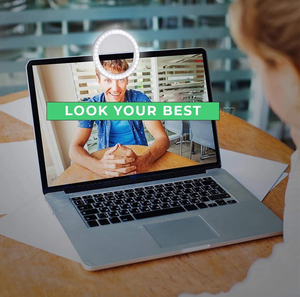 ForKumi pro selfie ring light clipped on laptop enhancing video call lighting for clear face visibility