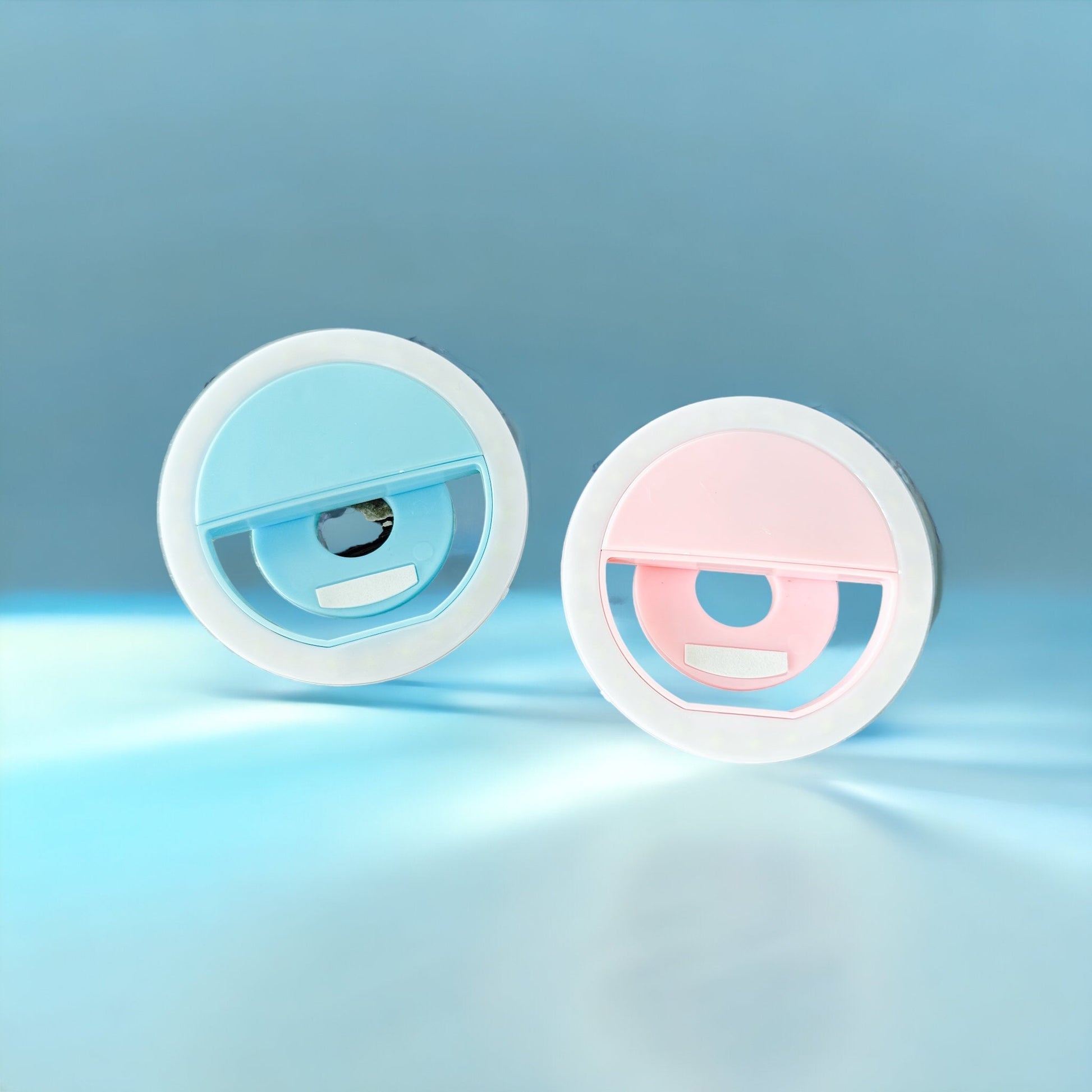 ForKumi pro selfie ring light in pink and blue with compact portable design for mobile photography