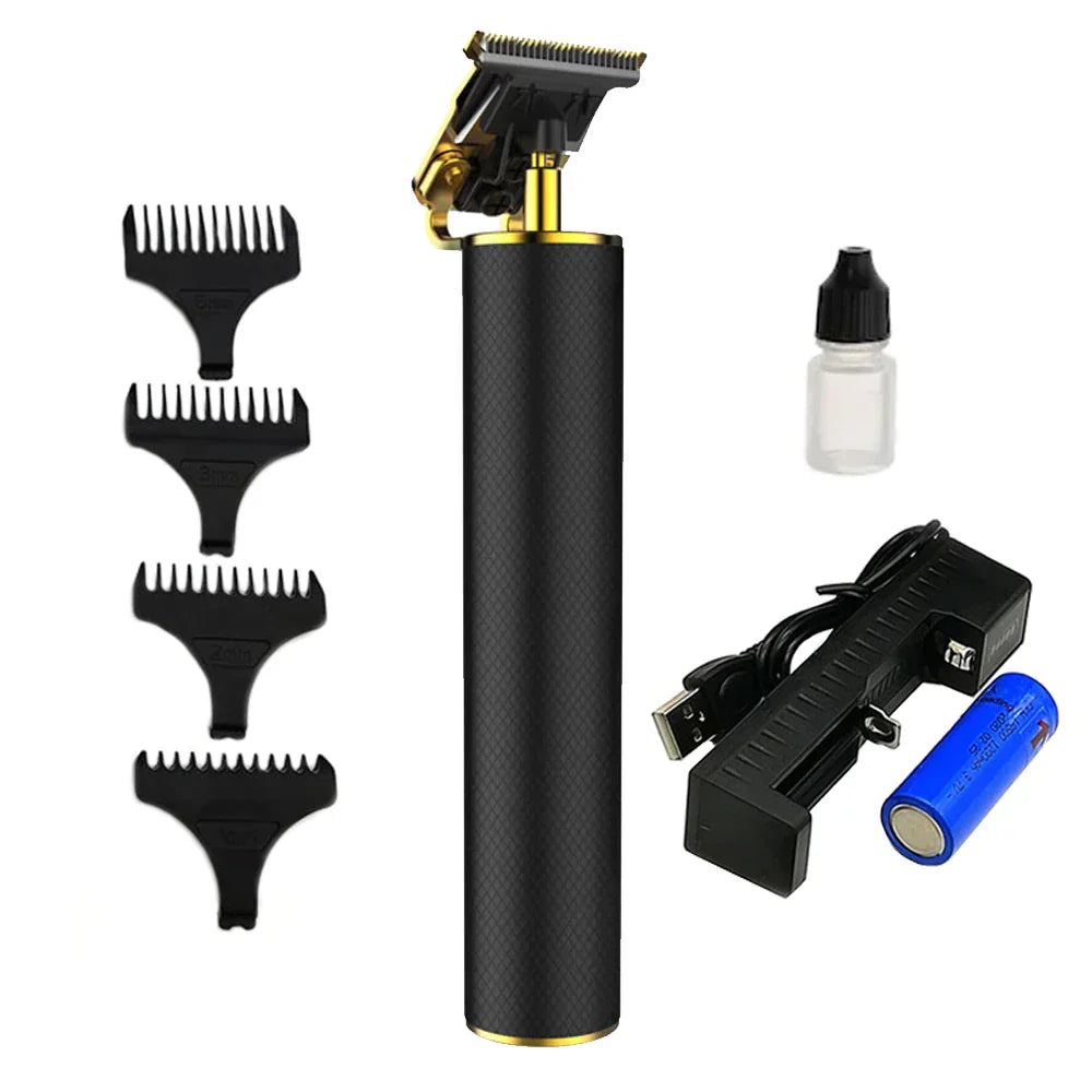 ForKumi professional beard trimmer with four attachment combs, USB charger, battery, and oil bottle