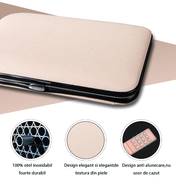ForKumi professional manicure pedicure kit in elegant beige case with durable metal frame and non-slip design