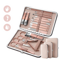 ForKumi professional manicure pedicure kit with rose gold tools in a pink travel case