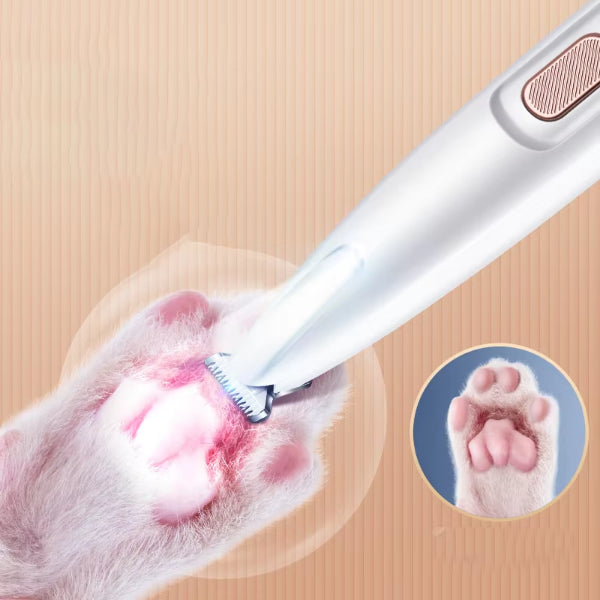 ForKumi professional pet grooming clippers trimming soft fur around a cat's pink paw pads