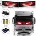 ForKumi programmable LED car sign with red angry eyes mounted on truck windshield with remote controls