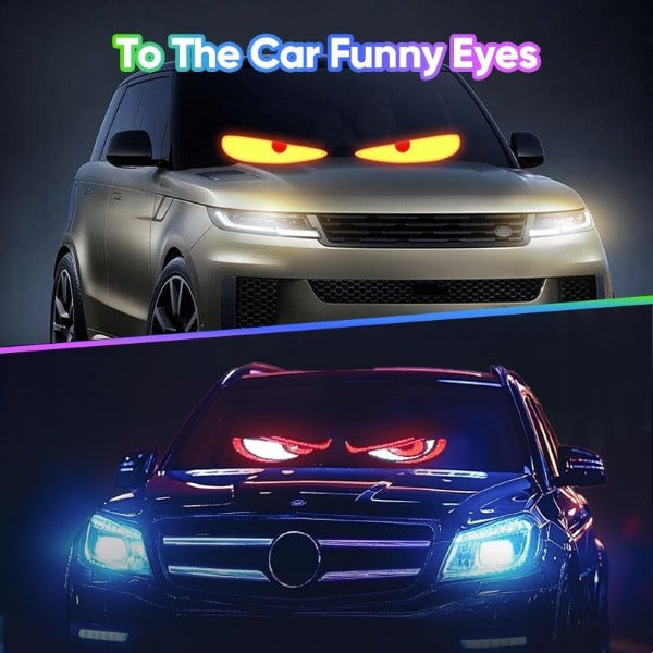 ForKumi programmable LED car sign displaying funny eyes on car windshields for humorous decoration