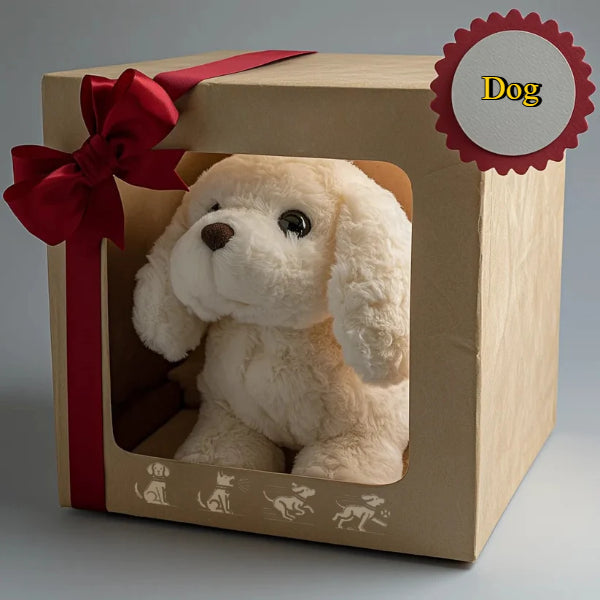 ForKumi realistic robotic puppy plush in gift box with red ribbon from toys series