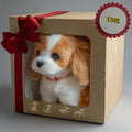 ForKumi realistic robotic puppy plush in gift box with red ribbon, brown and white dog toy