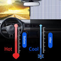 ForKumi retractable car sunshade showing temperature difference inside car before and after use for cooling