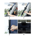 ForKumi retractable car sunshade installation steps showing hands attaching and adjusting sunshade inside car