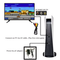 ForKumi retro game console bundle showing connection to TV via AV cable and power adapter