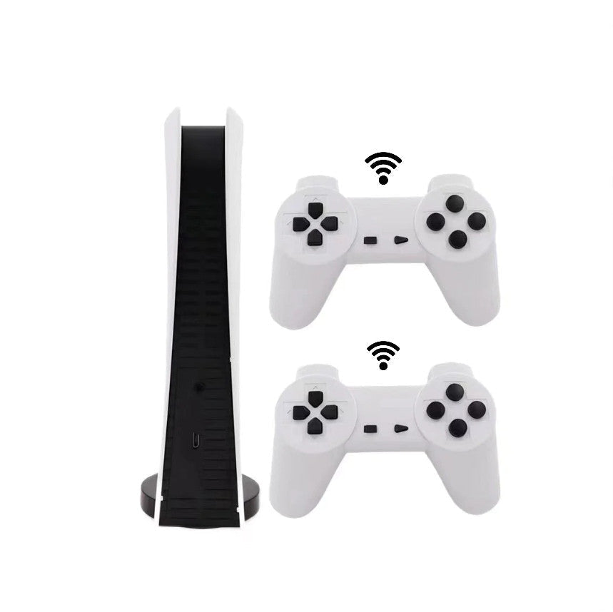 ForKumi retro game console bundle with sleek black console and two white wireless controllers