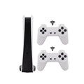 ForKumi retro game console bundle with sleek black console and two white wireless controllers