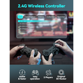 Retro game console with built-in games showing 2.4G wireless controllers for 2 players with easy operation