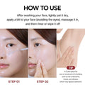 ForKumi rice enzyme exfoliator application steps showing gentle face and underarm massage for exfoliation