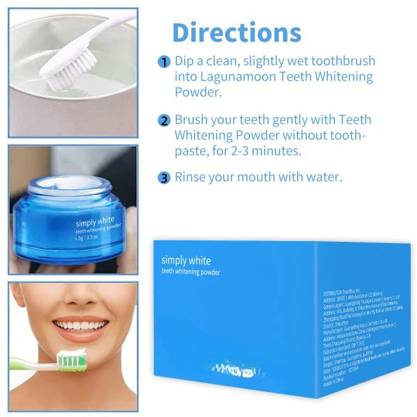 ForKumi enamel safe teeth whitener simply white teeth whitening powder with usage directions and toothbrush
