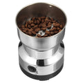 ForKumi small electric grinder for home with stainless steel container filled with coffee beans