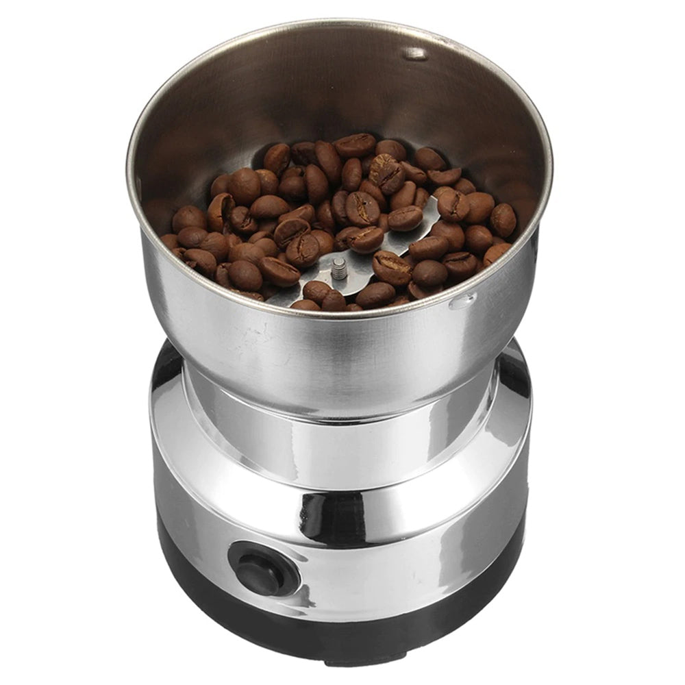 ForKumi small electric grinder for home with stainless steel container filled with coffee beans